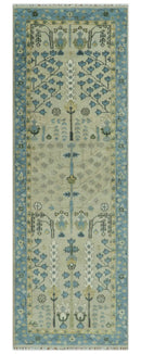 Custom Made Hand Knotted Tree of Life Beige And Blue Runner Wool Rug by The Rug Decor