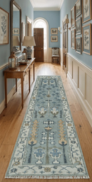 Custom Made Hand Knotted Tree of life Blue And Ivory Runner Wool Rug by The Rug Decor