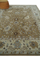 Custom Hand Tufted Wool Oushak Area Rug with Warm Camel and Beige Traditional Style