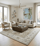 Custom Hand Tufted Wool Oushak Area Rug with Warm Camel and Beige Traditional Style