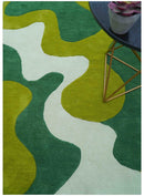Custom Made Hand Tufted Green Modern Abstract Design Wool shape Rug