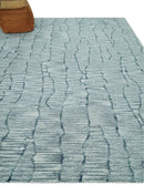 Custom Made Hand Tufted Multi Size Woolen Modern Ivory and Blue Area Rug