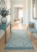 Silver and Blue Abstract Trellis Moroccan Area Rug Hand Woven by The Rug Decor