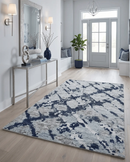 Silver Blue Charcoal Abstract Trellis Moroccan Wool Area Rug by The Rug Decor
