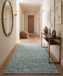 Ivory and Blue Hand Tufted Natural Wool Area Rug - Custom Abstract by The Rug Decor
