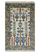 Custom Made Ivory And Gray Tree of life Hand Knotted Runner Rug by The Rug Decor