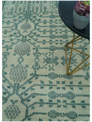 Hand-Knotted Wool Area Rug Turkish Khotan Design in Elegant Ivory and Gray Tones