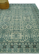 Hand-Knotted Wool Area Rug Turkish Khotan Design in Elegant Ivory and Gray Tones