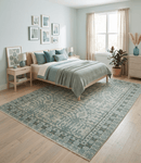 Hand-Knotted Wool Area Rug Turkish Khotan Design in Elegant Ivory and Gray Tones