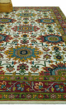 Custom Made Ivory And Maroon Traditional Floral Motifs Design Hand Knotted Wool Rug
