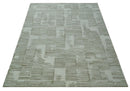 Custom Made Ivory and Olive Modern Stripes Design Hand Tufted wool Area Rug, Kids, Living Room and Bedroom Rug