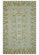 Custom Made Ivory and Olive Traditional Hand Knotted wool Area Rug