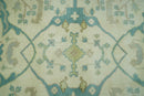 Custom Made Ivory and Teal Hand Knotted Traditional Oriental Oushak wool rug
