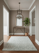 Custom Made Ivory, Beige and Gray Maze Design Hand knotted wool Area Rug