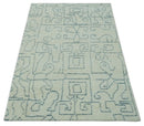 Custom Made Ivory, Beige and Gray Maze Design Hand knotted wool Area Rug