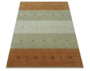 Custom Made Ivory, Beige and Rust Geometrical stripes Design Hand loom Wool Area Rug