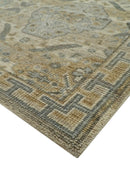 Hand Knotted Wool Area Rug in Ivory Brown and Blue Traditional Design Custom Made by The Rug Decor