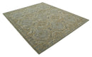 Hand Knotted Wool Area Rug in Ivory Brown and Blue Traditional Design Custom Made by The Rug Decor