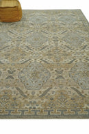 Hand Knotted Wool Area Rug in Ivory Brown and Blue Traditional Design Custom Made by The Rug Decor