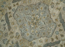 Hand Knotted Wool Area Rug in Ivory Brown and Blue Traditional Design Custom Made by The Rug Decor