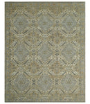 Hand Knotted Wool Area Rug in Ivory Brown and Blue Traditional Design Custom Made by The Rug Decor