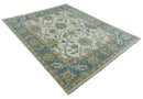 Ivory Gray Beige Wool Oushak Area Rug - Hand Knotted Floral Design