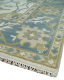 Ivory Gray Beige Wool Oushak Area Rug - Hand Knotted Floral Design
