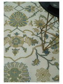 Ivory Gray Beige Wool Oushak Area Rug - Hand Knotted Floral Design