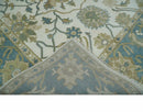 Ivory Gray Beige Wool Oushak Area Rug - Hand Knotted Floral Design