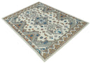 Wool Area Rug Hand Knotted Traditional in Ivory Gray and Camel
