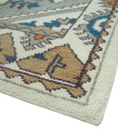 Wool Area Rug Hand Knotted Traditional in Ivory Gray and Camel