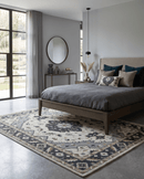 Wool Area Rug - Ivory Gray Camel Charcoal Heriz Traditional Design
