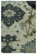 Wool Area Rug - Ivory Gray Camel Charcoal Heriz Traditional Design