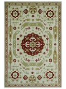 Custom Made Ivory, Olive and Maroon Traditional Medallion Mamluk Design wool Rug
