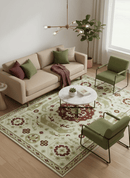 Custom Made Ivory, Olive and Maroon Traditional Medallion Mamluk Design wool Rug