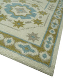 Custom Made Ivory, Olive and Teal Hand Knotted Traditional Medallion Mamluk Design wool Rug