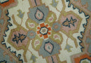 Ivory Silver Peach Olive Hand Knotted Traditional Heriz Area Rug
