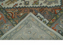 Ivory Silver Peach Olive Hand Knotted Traditional Heriz Area Rug