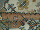 Ivory Silver Peach Olive Hand Knotted Traditional Heriz Area Rug
