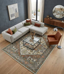 Ivory Silver Peach Olive Hand Knotted Traditional Heriz Area Rug
