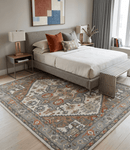 Ivory Silver Peach Olive Hand Knotted Traditional Heriz Area Rug