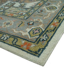 Ivory Silver Peach Olive Hand Knotted Traditional Heriz Area Rug
