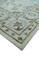 Custom Made Ivory, Taupe and Aqua Traditional Hand Tufted wool area rug