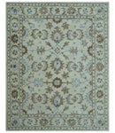 Custom Made Ivory, Taupe and Aqua Traditional Hand Tufted wool area rug