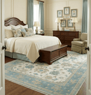Wool Area Rug Hand Knotted Ivory Teal and Beige Floral Turkish Oushak Traditional
