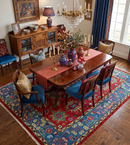 Maroon and Blue Turkish Oushak Kashgar Antique Traditional Hand Knotted Wool Area Rug by The Rug Decor
