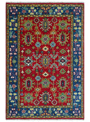 Custom Made Maroon and Blue Antique Turkish Kashgar Hand Knotted Red and Blue Traditional Oushak Wool Area Rug