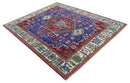 Custom Made Maroon, Blue and ivory Hand Knotted Traditional Wool Rug