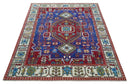 Custom Made Maroon, Blue and ivory Hand Knotted Traditional Wool Rug