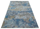 Custom Made Modern Abstract Blue And Beige Hand Tufted Wool Area Rug